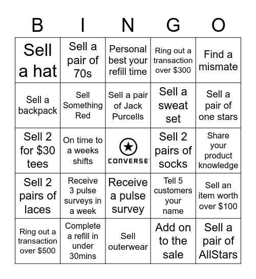 Converse Bingo Card