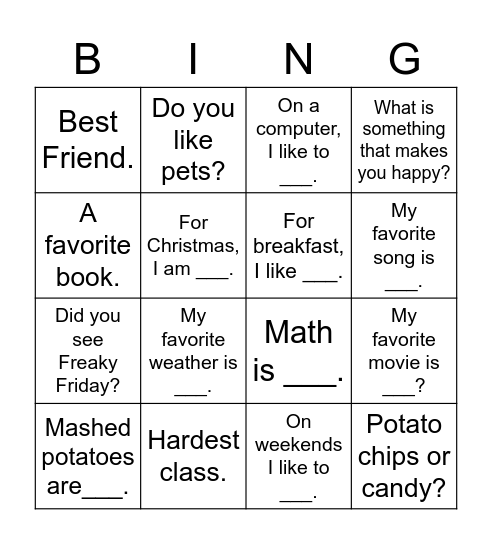 Untitled Bingo Card