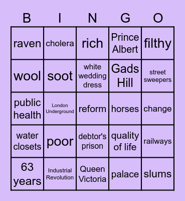 Victorian Life/Industrial Age Bingo Card