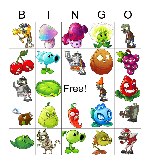 Plants Vs Zombies Bingo Card