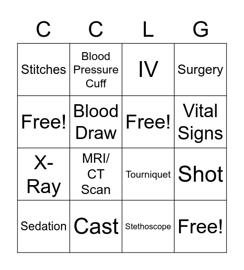 Medical Jargon Bingo Card