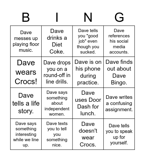 Dave Bing! Bingo Card