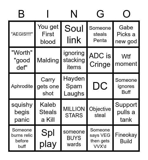 Clash night Bingo Card