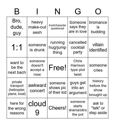 Bachelorette Bingo Bonanza Bingo Card