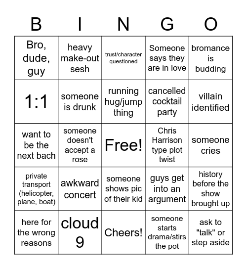 Bachelorette Bingo Bonanza Bingo Card