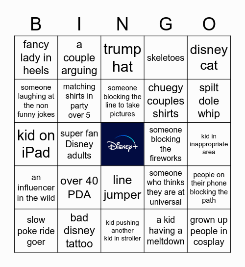 Disneyland Bingo Card