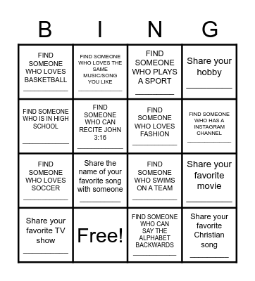 FIND A NEW FRIEND Bingo Card