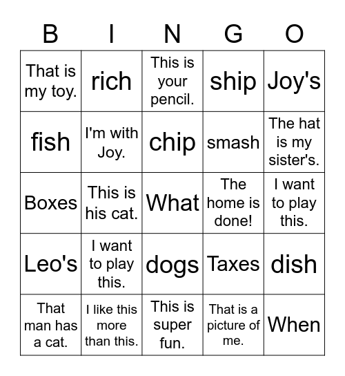 Leo's Bingo Card