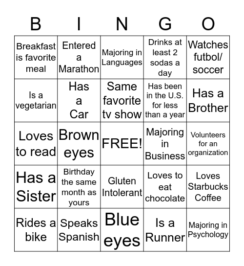 Meet & Greet! Bingo Card