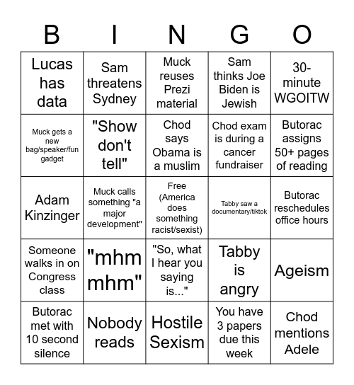 NCC POLS Bingo Card