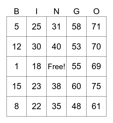 Untitled Bingo Card