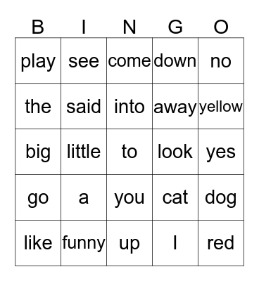 Sight Words  1 Bingo Card