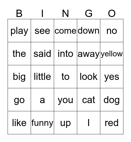 Sight Words  1 Bingo Card
