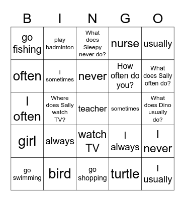 Dino 2A Lesson 11 Bingo Card