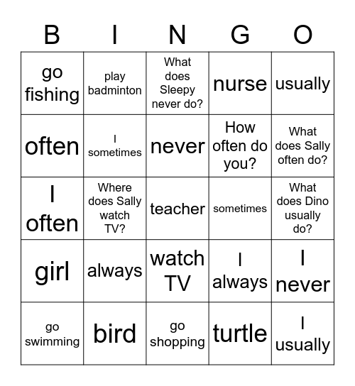 Dino 2A Lesson 11 Bingo Card