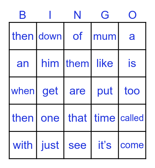 First 100 High Frequency Word Bingo Card