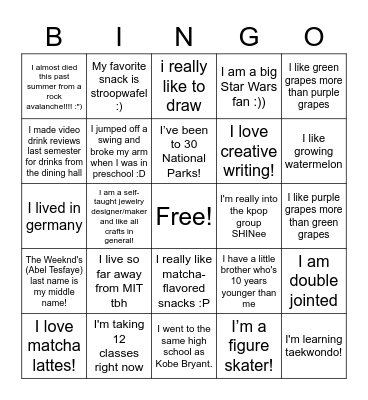 Bonding Bingo Card