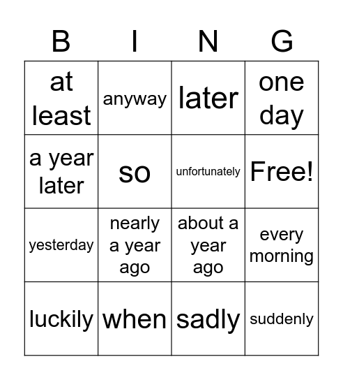 Linking Words and Sentence Starters Bingo Card
