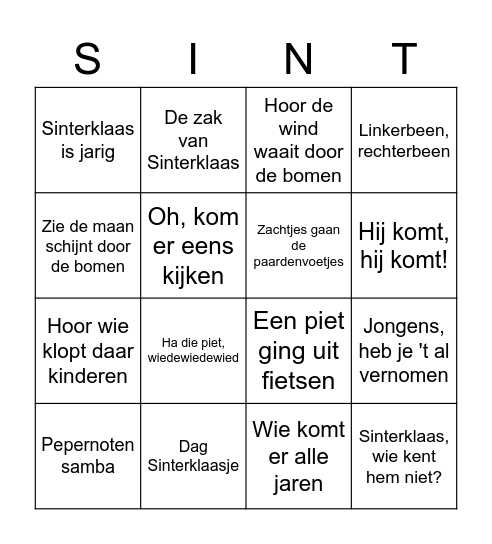 Sinterklaasliedjes bingo Card