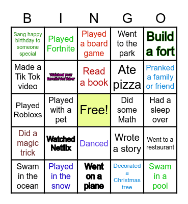 After Vacation Bingo Card