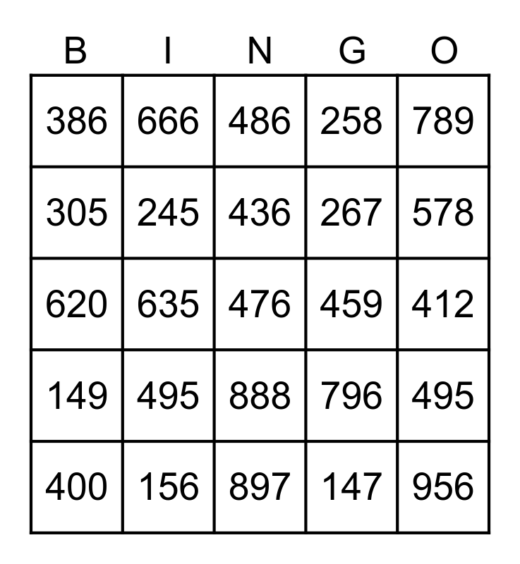 Getallen tot 1000 Bingo Card