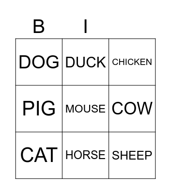 BINGO ANIMALS Bingo Card