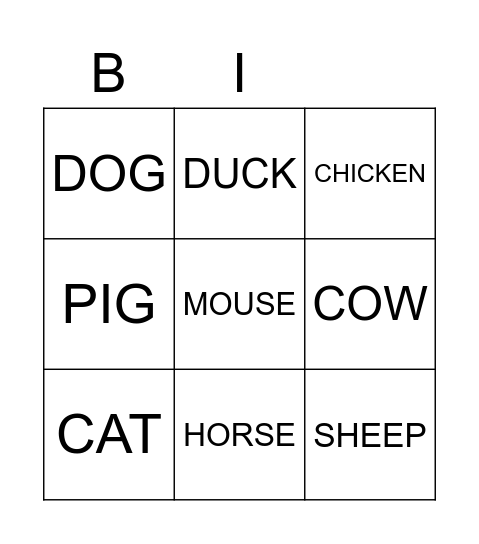 BINGO ANIMALS Bingo Card
