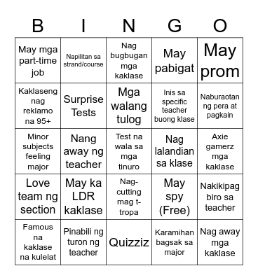 Filipino Senior High School BINGO Card