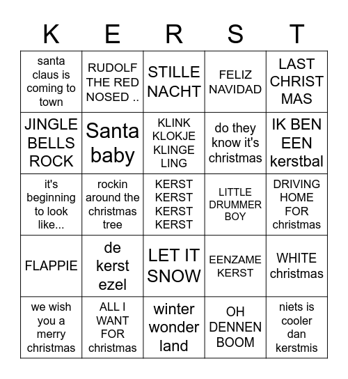 Foute kerstbingo!! Bingo Card