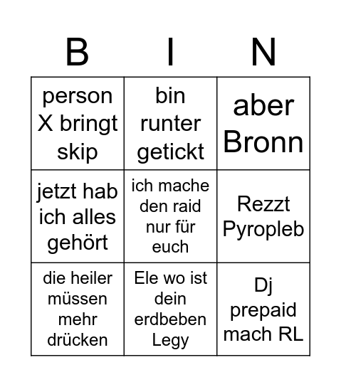 Elex 2. Kader Bingo Card