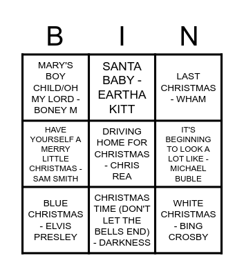 Christmas Song Bingo Card
