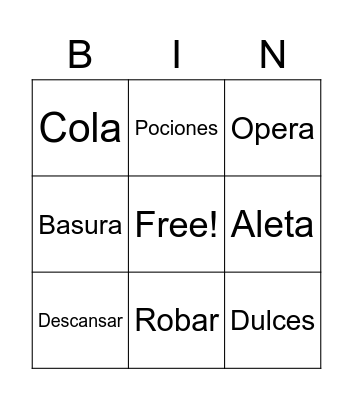 Vocabulary Bingo Card