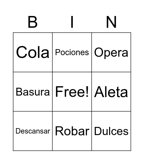 Vocabulary Bingo Card