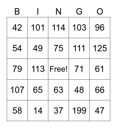 1-Ch4-Numbers: 0-199 Bingo Card