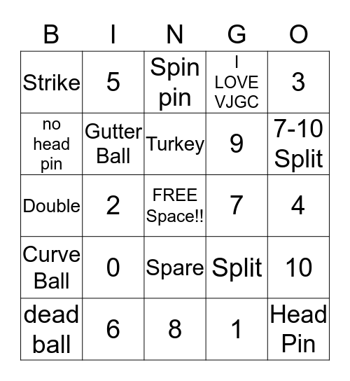 VJGC Bowling Bingo Card