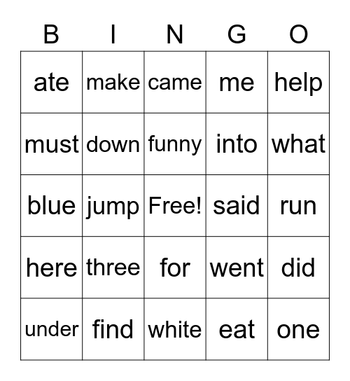 Sight words Bingo Card