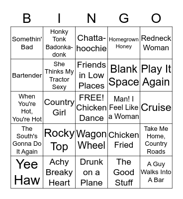Country Bingo Card