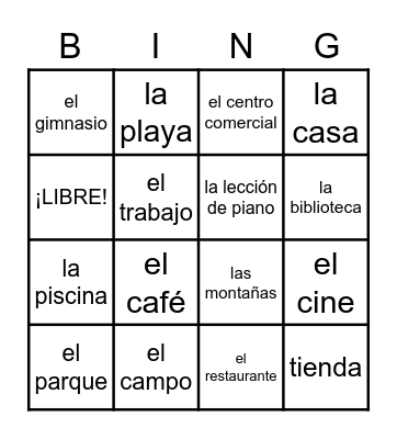 ¿A dónde vas? Los pasatiempos Bingo Card