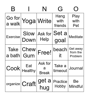 Coping Skills Bingo Card