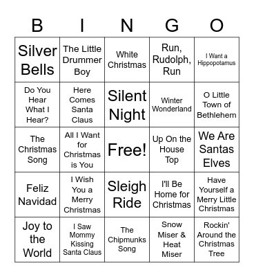 Christmas Songs Bingo Card