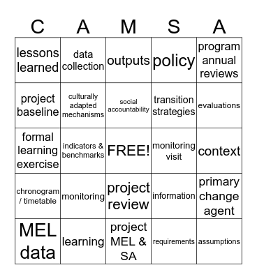 Implementation of Project & Program MEL Bingo Card