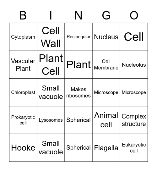 Cells, Animals, and Plants Bingo Card