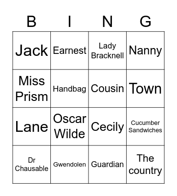 The Importance of Being Earnest Bingo Card