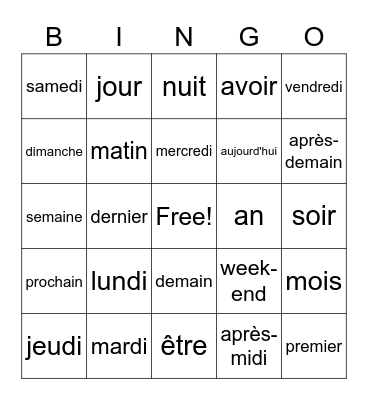 French Days Bingo Card