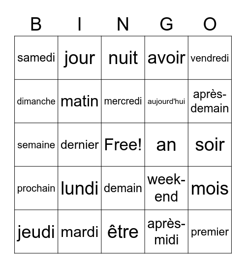 French Days Bingo Card