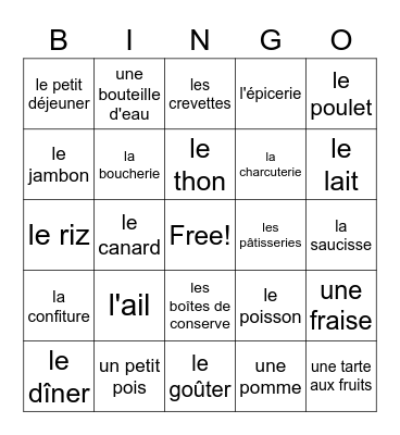 FR2 U2 - La Nourriture Bingo Card