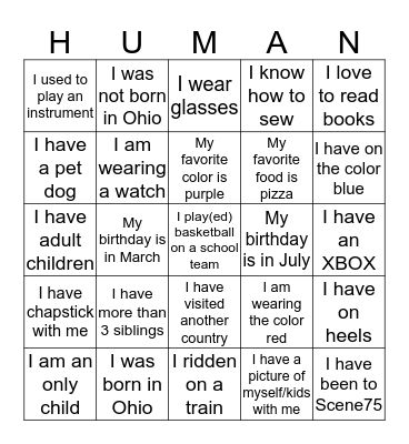 HUMAN BINGO Card