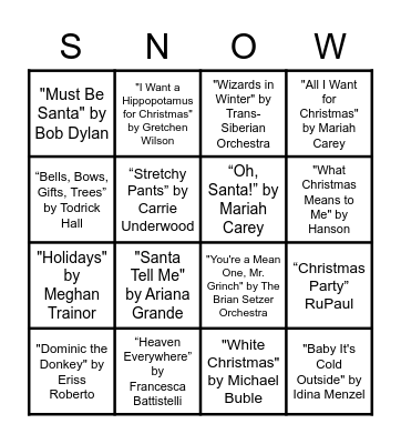 SHiNE Holiday BINGO Card