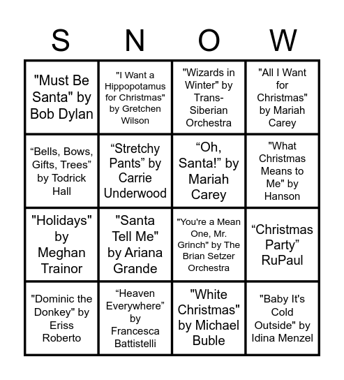 SHiNE Holiday BINGO Card