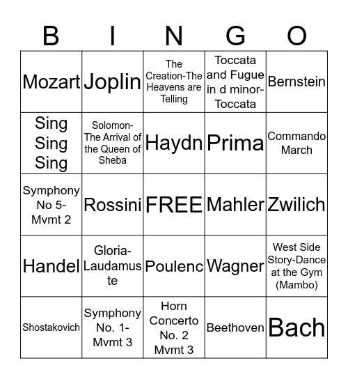 MUSIC MEMORY 2015-2016 Bingo Card